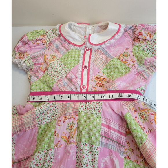 Vintage Square Dance Party Dress Patchwork Handmade Pink Green Size 14p - Picture 3 of 16